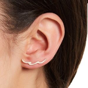 💐14K Gold Wave Ear Climber Earrings